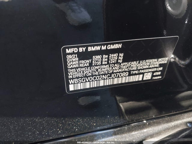 45206231 :رقم المزاد ، WBSGV0C02NCJ07089 vin ، 2022 Bmw M8 Gran Coupe Competition مزاد بيع