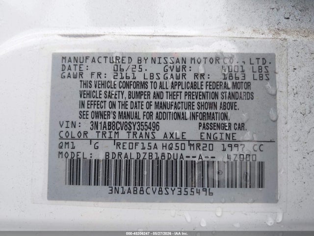 Продажа на аукционе авто 2025 Nissan Sentra Sv, vin: 3N1AB8CV8SY355496, номер лота: 45206247