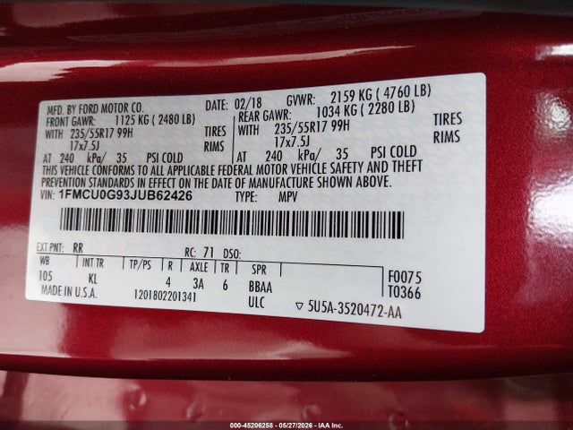 Ford ESCAPE SE 2018 1FMCU0G93JUB62426 Image 9