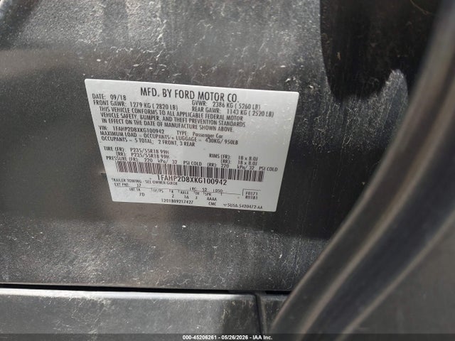 Auction sale of the 2019 Ford Taurus Se, vin: 1FAHP2D8XKG100942, lot number: 45206261