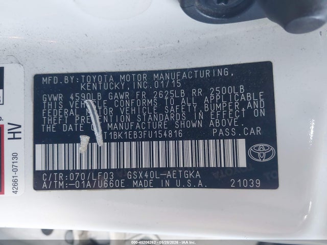 4T1BK1EB3FU154816 Toyota Avalon Xle Premium