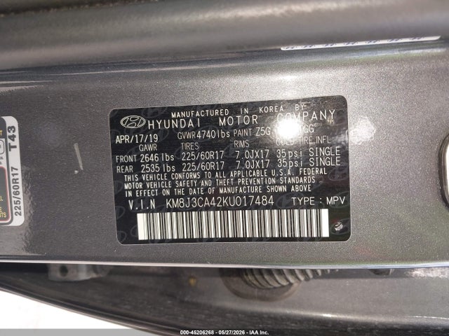 Aukcja sprzedaży 2019 Hyundai Tucson Value, vin: KM8J3CA42KU017484, numer aukcji: 45206268