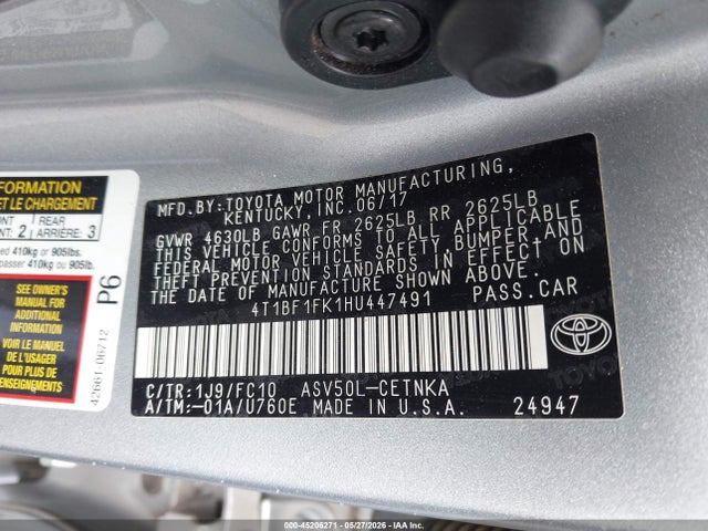 Aukcja sprzedaży 2017 Toyota Camry Le, vin: 4T1BF1FK1HU447491, numer aukcji: 45206271