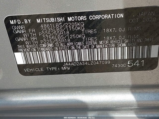 Продажа на аукционе авто 2020 Mitsubishi Outlander Es 2.4, vin: JA4AD2A34LZ047099, номер лота: 45206284