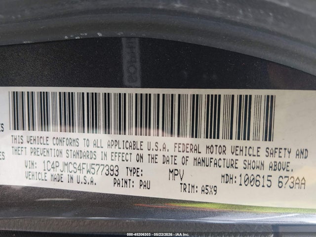 2015 Jeep Cherokee Latitude მანქანა იყიდება აუქციონზე, vin: 1C4PJMCS4FW577393, აუქციონის ნომერი: 45206303