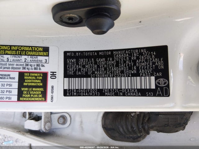 Продажа на аукционе авто 2015 Toyota Corolla S Plus, vin: 2T1BURHE8FC320974, номер лота: 45206307