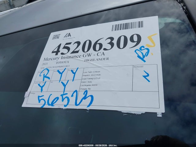 Aukcja sprzedaży 2021 Toyota Highlander Limited, vin: 5TDYZRAH9MS051811, numer aukcji: 45206309