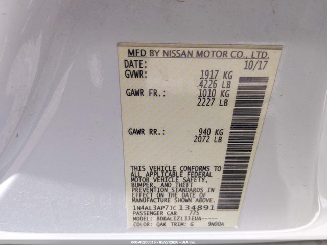 1N4AL3AP7JC134891 Nissan Altima 2.5 Sv