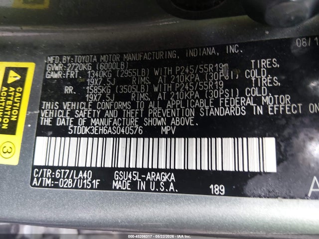 Продажа на аукционе авто 2010 Toyota Highlander Limited V6, vin: 5TDDK3EH6AS040576, номер лота: 45206317