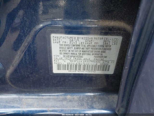 Aukcja sprzedaży 2019 Nissan Sentra S, vin: 3N1AB7AP4KY402540, numer aukcji: 45206339