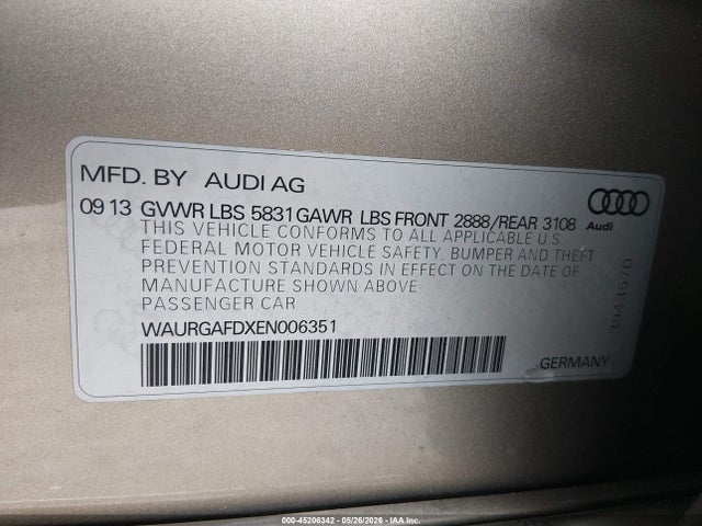 Aukcja sprzedaży 2014 Audi A8 L 3.0t, vin: WAURGAFDXEN006351, numer aukcji: 45206342