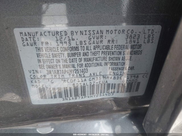 Продажа на аукционе авто 2017 Nissan Sentra Sv, vin: 3N1AB7AP4HY251403, номер лота: 45206361