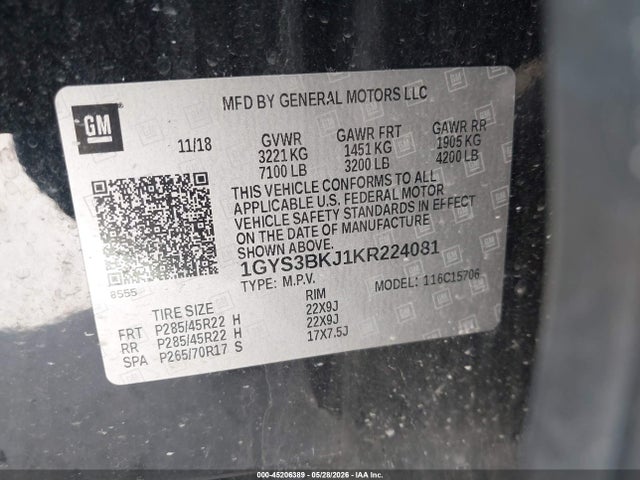 Aukcja sprzedaży 2019 Cadillac Escalade Luxury, vin: 1GYS3BKJ1KR224081, numer aukcji: 45206389