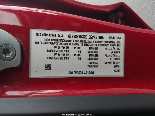 Tesla Model 3 Long Range Dual Motor All-wheel Drive 2022 5YJ3E1EB2NF288319 Image 9