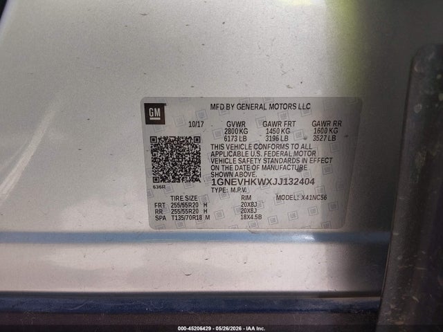 2018 Chevrolet Traverse 3lt მანქანა იყიდება აუქციონზე, vin: 1GNEVHKWXJJ132404, აუქციონის ნომერი: 45206429