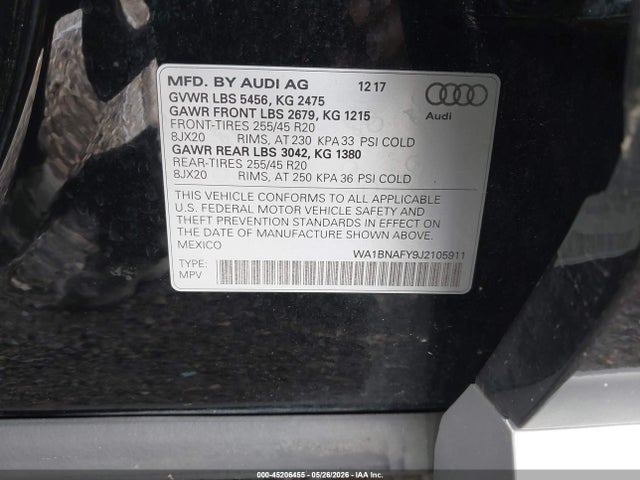 Продажа на аукционе авто 2018 Audi Q5 2.0t Premium/2.0t Tech Premium, vin: WA1BNAFY9J2105911, номер лота: 45206455