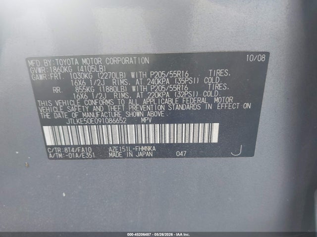 45206487 :رقم المزاد ، JTLKE50E091086652 vin ، 2009 Scion Xb مزاد بيع