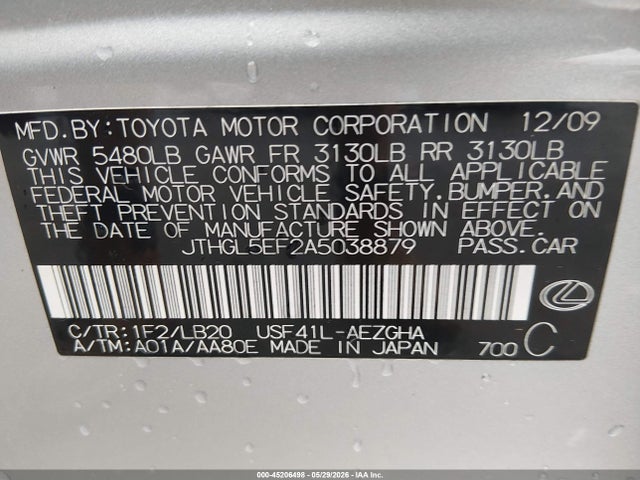 45206498 :رقم المزاد ، JTHGL5EF2A5038879 vin ، 2010 Lexus Ls 460 L مزاد بيع