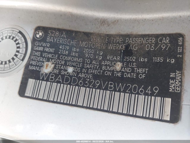 45206514 :رقم المزاد ، WBADD6329VBW20649 vin ، 1997 Bmw 528i مزاد بيع