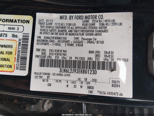 Продажа на аукционе авто 2014 Lincoln Mkz, vin: 3LN6L2J93ER801230, номер лота: 45206515
