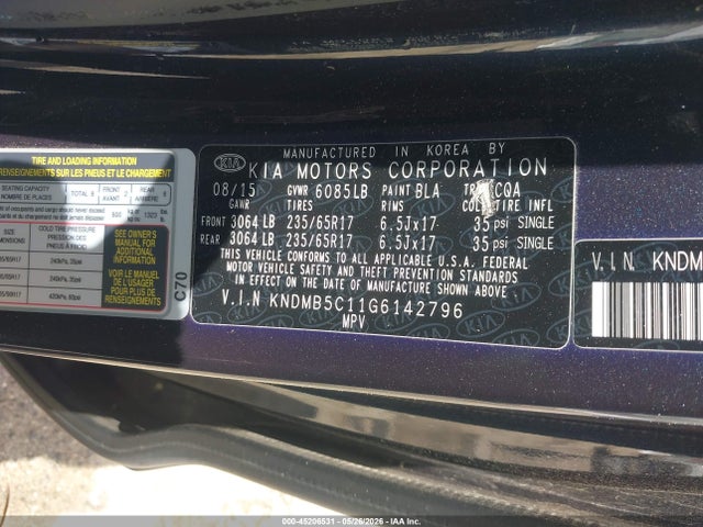 Продаж на аукціоні авто 2016 Kia Sedona Lx, vin: KNDMB5C11G6142796, номер лоту: 45206531