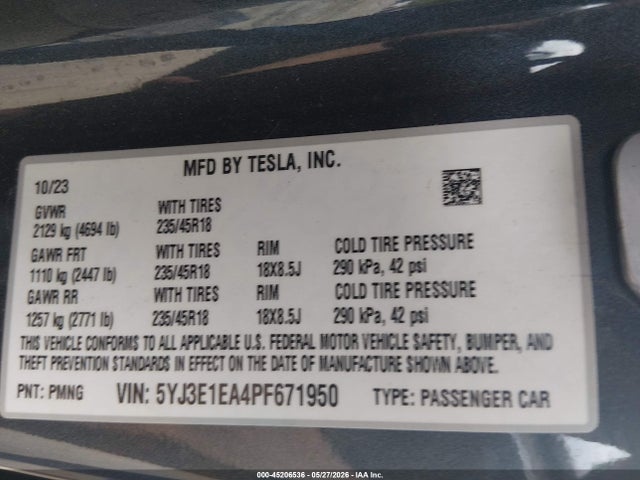 Tesla Model 3 Rear-wheel Drive 2023 5YJ3E1EA4PF671950 Image 9