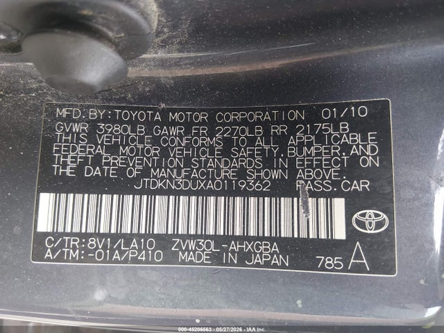 Продаж на аукціоні авто 2010 Toyota Prius Iv, vin: JTDKN3DUXA0119362, номер лоту: 45206563