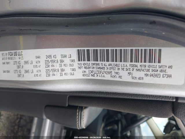 Aukcja sprzedaży 2015 Jeep Cherokee Latitude Altitude, vin: 1C4PJLCS3FW742005, numer aukcji: 45206566