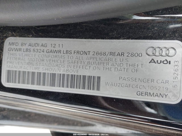 Aukcja sprzedaży 2012 Audi A7 Premium, vin: WAU2GAFC4CN105219, numer aukcji: 45206568