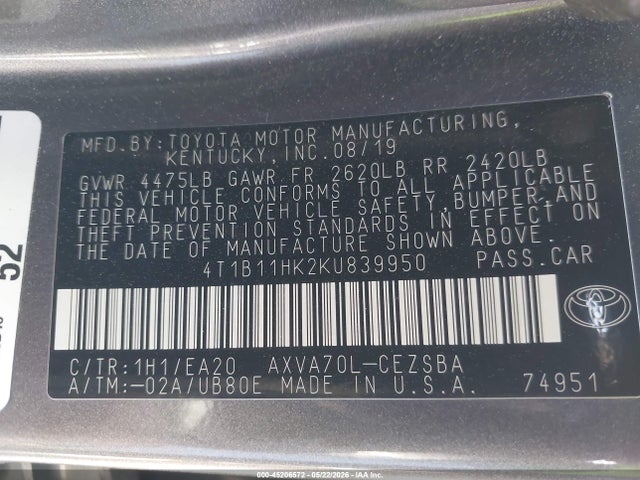 Toyota CAMRY SE 2019 4T1B11HK2KU839950 Image 9