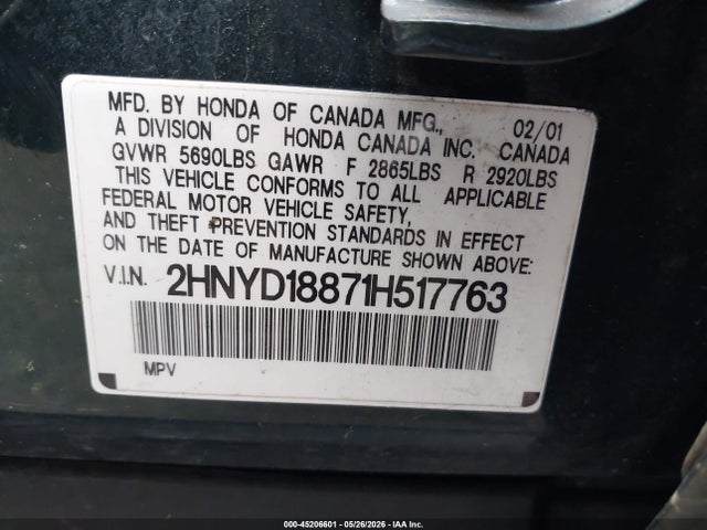 Aukcja sprzedaży 2001 Acura Mdx, vin: 2HNYD18871H517763, numer aukcji: 45206601