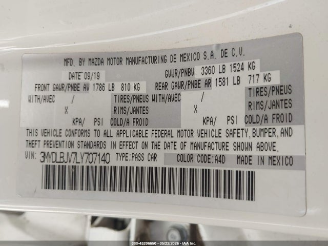 Aukcja sprzedaży 2020 Toyota Yaris Xle, vin: 3MYDLBJV7LY707140, numer aukcji: 45206650