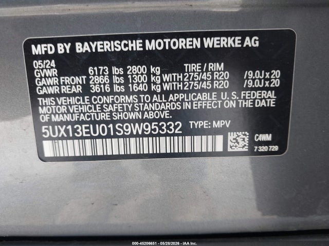 45206651 :رقم المزاد ، 5UX13EU01S9W95332 vin ، 2025 Bmw X5 Sdrive40i مزاد بيع