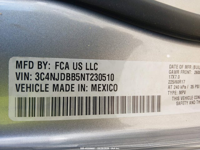 45206661 :رقم المزاد ، 3C4NJDBB5NT230510 vin ، 2022 Jeep Compass Latitude 4x4 مزاد بيع