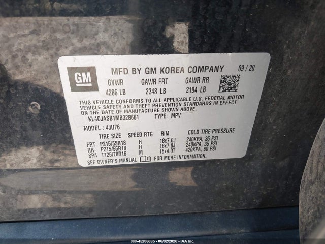 Aukcja sprzedaży 2021 Buick Encore Fwd Preferred, vin: KL4CJASB1MB328661, numer aukcji: 45206695