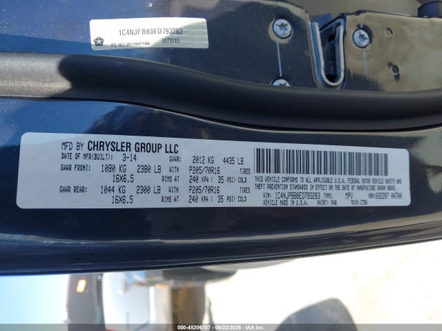 2014 Jeep Patriot Sport მანქანა იყიდება აუქციონზე, vin: 1C4NJPBB8ED793283, აუქციონის ნომერი: 45206707