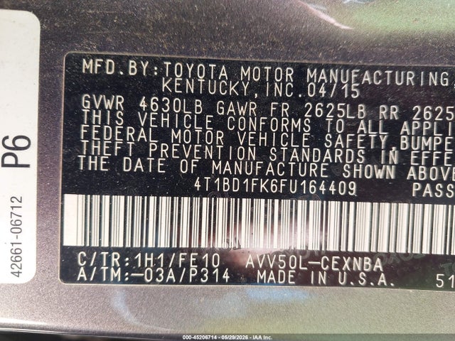 Продажа на аукционе авто 2015 Toyota Camry Hybrid Le, vin: 4T1BD1FK6FU164409, номер лота: 45206714