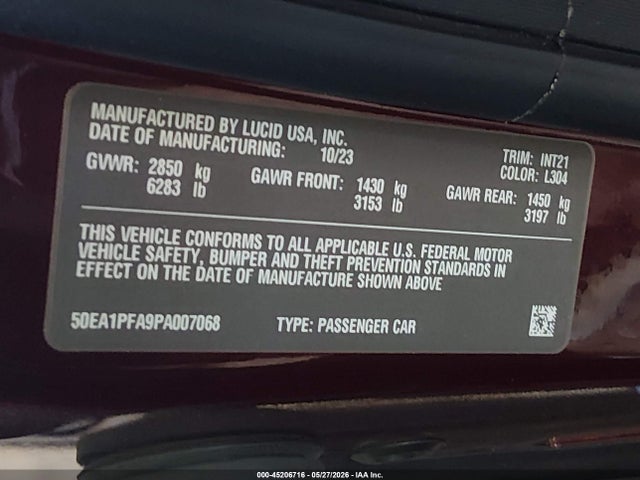 Lucid Air Pure 2023 50EA1PFA9PA007068 Image 9