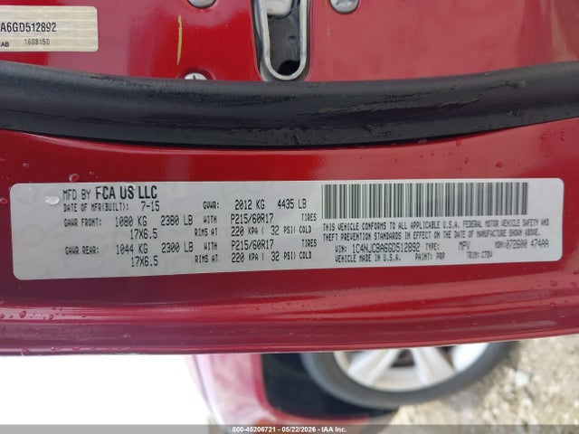 45206721 :رقم المزاد ، 1C4NJCBA6GD512892 vin ، 2016 Jeep Compass Sport مزاد بيع