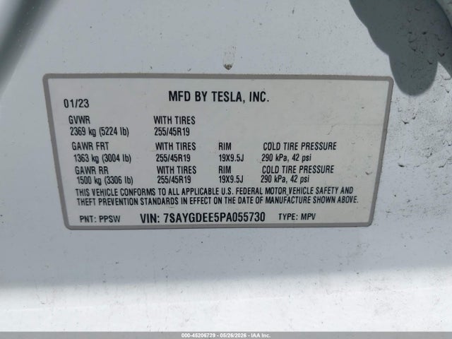 Aukcja sprzedaży 2023 Tesla Model Y Awd/long Range Dual Motor All-wheel Drive, vin: 7SAYGDEE5PA055730, numer aukcji: 45206729