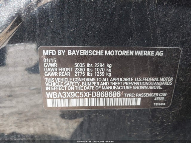 45206746 :رقم المزاد ، WBA3X9C5XFD868686 vin ، 2015 Bmw 335i Gran Turismo Xdrive مزاد بيع