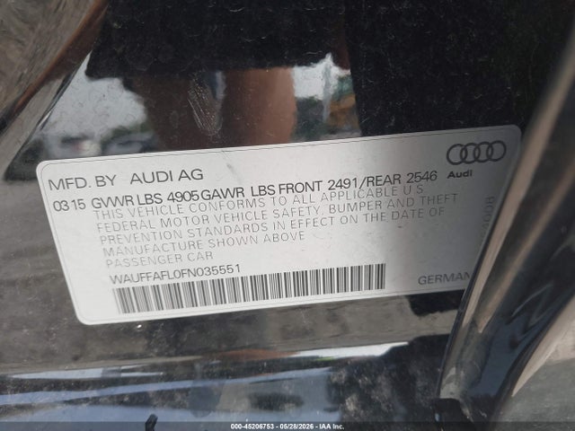 Продаж на аукціоні авто 2015 Audi A4 2.0t Premium, vin: WAUFFAFL0FN035551, номер лоту: 45206753