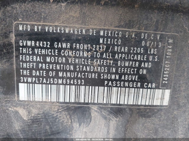 45206758 :رقم المزاد ، 3VWPL7AJ5DM694593 vin ، 2013 Volkswagen Jetta Sportwagen 2.0l Tdi مزاد بيع
