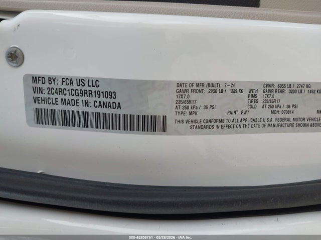 2024 Chrysler Voyager Lx მანქანა იყიდება აუქციონზე, vin: 2C4RC1CG9RR191093, აუქციონის ნომერი: 45206761