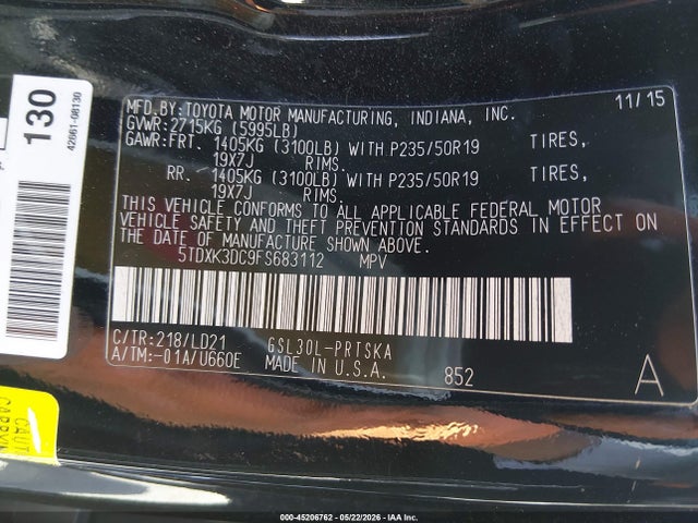 2015 Toyota Sienna Se 8 Passenger მანქანა იყიდება აუქციონზე, vin: 5TDXK3DC9FS683112, აუქციონის ნომერი: 45206762