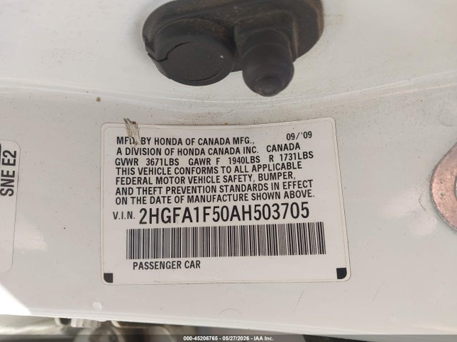 Продажа на аукционе авто 2010 Honda Civic Lx, vin: 2HGFA1F50AH503705, номер лота: 45206765