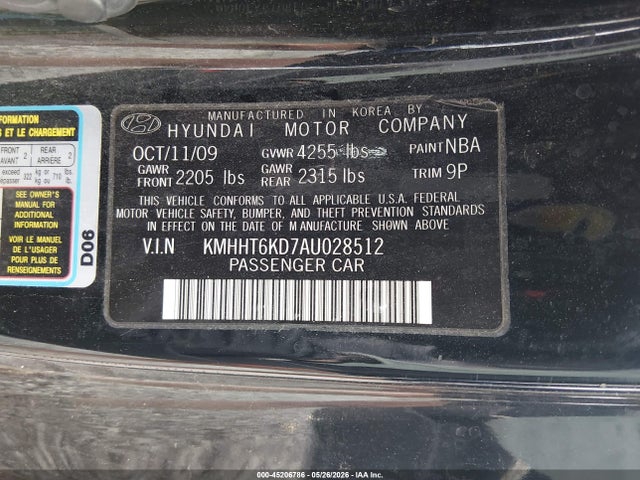 Продаж на аукціоні авто 2010 Hyundai Genesis 2.0t, vin: KMHHT6KD7AU028512, номер лоту: 45206786