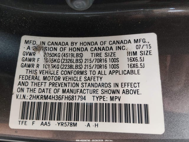 2HKRM4H36FH681794 Honda CR-V LX