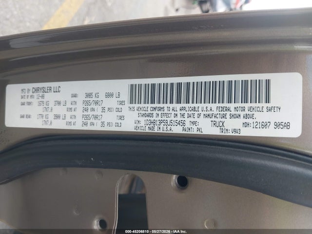 45206810 :رقم المزاد ، 1D3HB13P59J515456 vin ، 2009 Dodge Ram 1500 Slt/sport/trx مزاد بيع