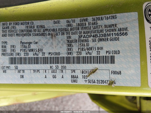 Продажа на аукционе авто 2011 Ford Fiesta Se, vin: 3FADP4BJ3BM116566, номер лота: 45206831